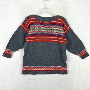 VTG 90s Bouviac Norway Fair Isle Sweater Women S Gray Shetland Wool 3/4 Sleeve